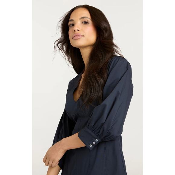 CINQ A SEPT Sawyer Navy V-Neck Pleated Minidress - Picture 7 of 13